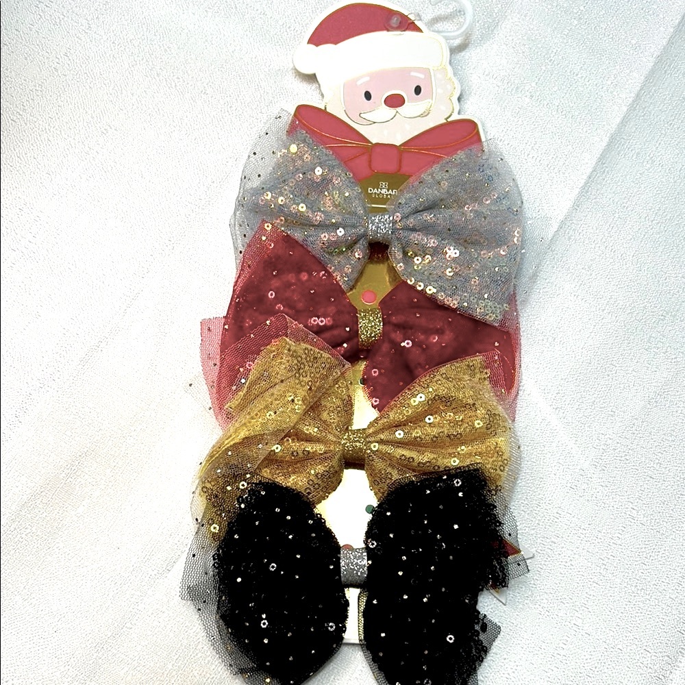 Pretty Sequin Bow Clip Set - Red, Gold, Black, Silver NWT!